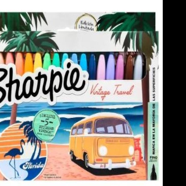 MARCADOR PERM. DELG. PLAST. SHARPIE P.F. VINTAGE TRAVEL ESTUCHE C18 PZAS